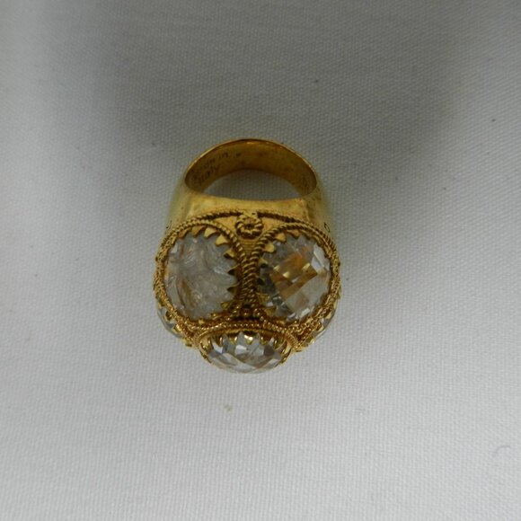 Rebecca Jewelry Glass Faux Diamond & Gold Domed large Ring made in Italy Size 7 - Picture 10 of 12